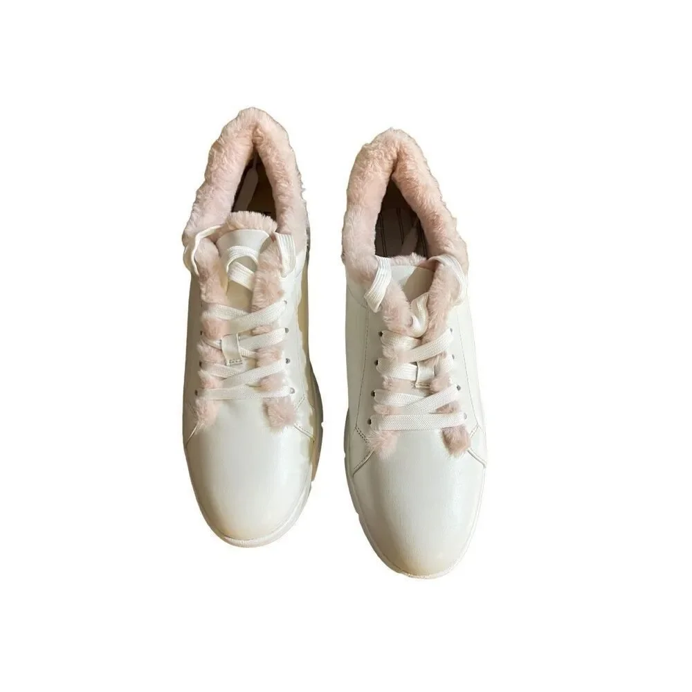 Vaneli pink fleece sneakers white leather 11.5
